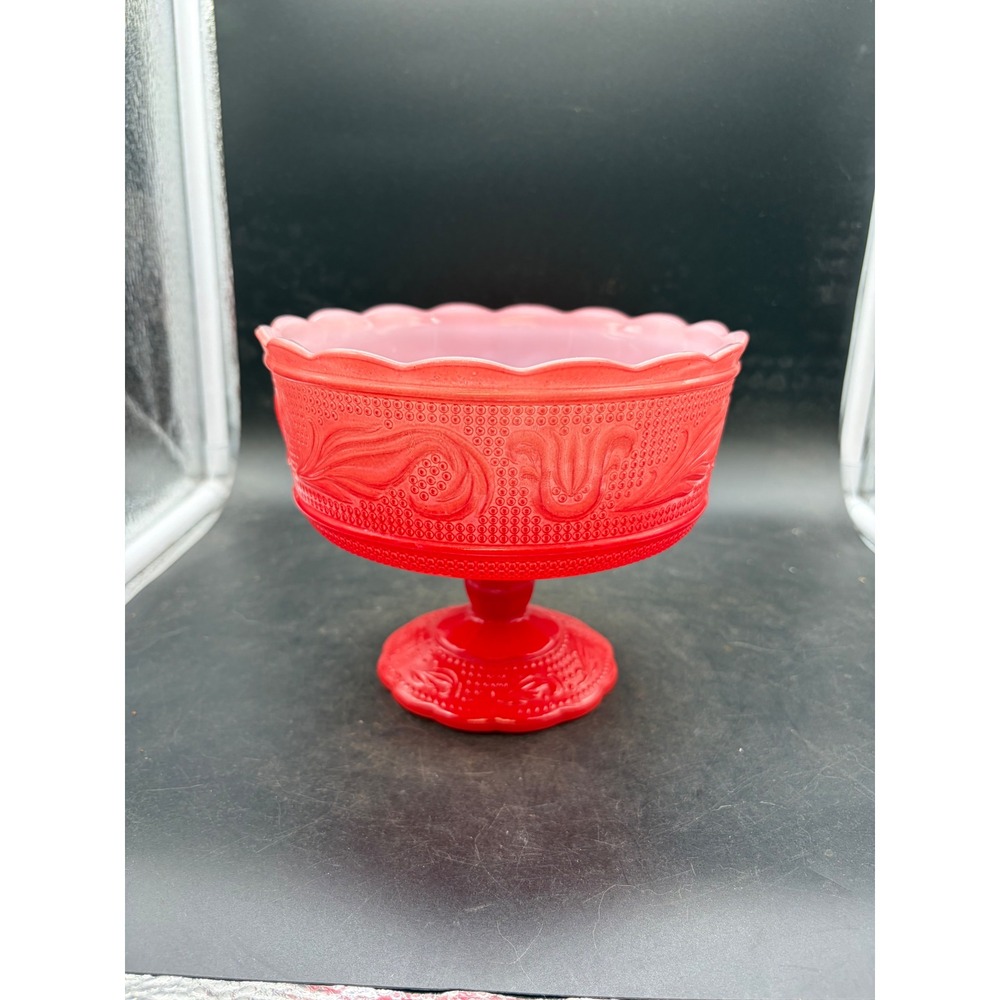Vintage Indiana Glass Tiara Sandwich Sunset Red Footed Compote Candy Dish 6"